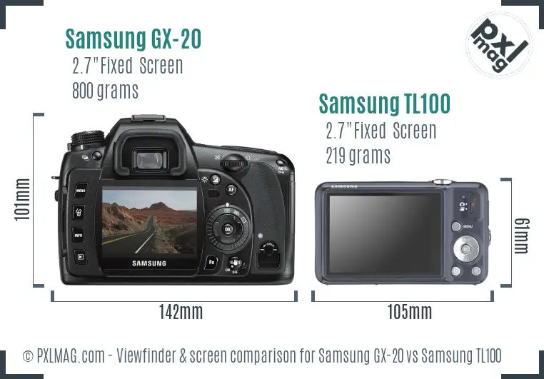 Samsung GX-20 vs Samsung TL100 Screen and Viewfinder comparison