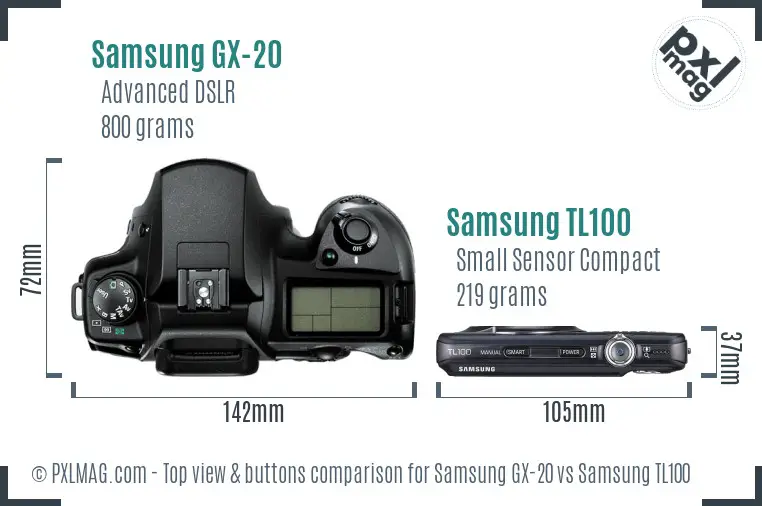 Samsung GX-20 vs Samsung TL100 top view buttons comparison