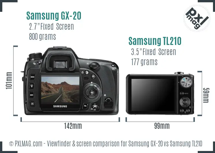 Samsung GX-20 vs Samsung TL210 Screen and Viewfinder comparison