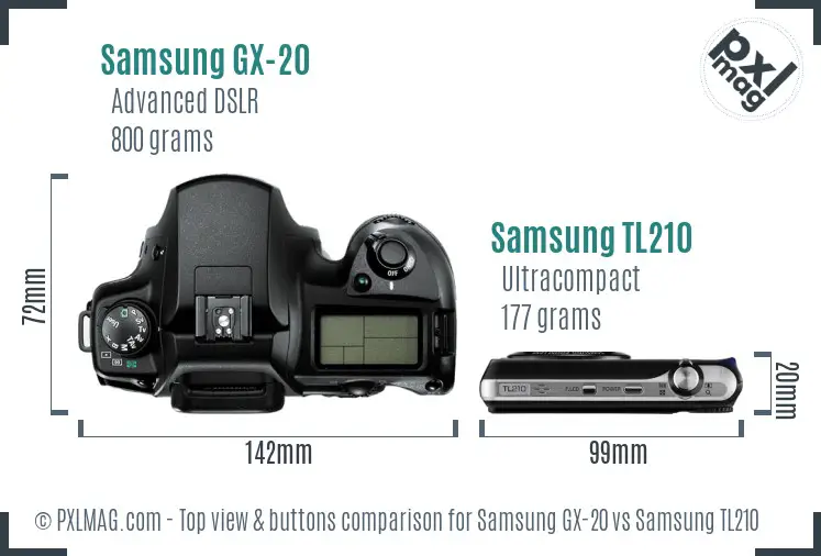 Samsung GX-20 vs Samsung TL210 top view buttons comparison