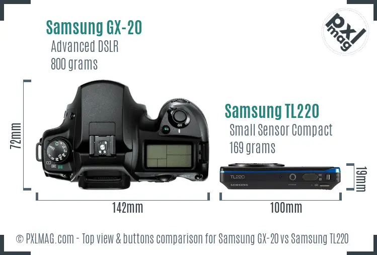 Samsung GX-20 vs Samsung TL220 top view buttons comparison