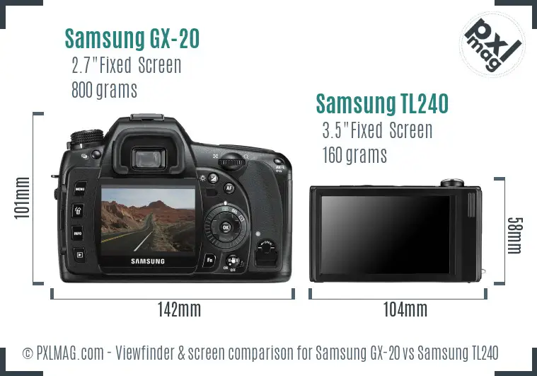 Samsung GX-20 vs Samsung TL240 Screen and Viewfinder comparison