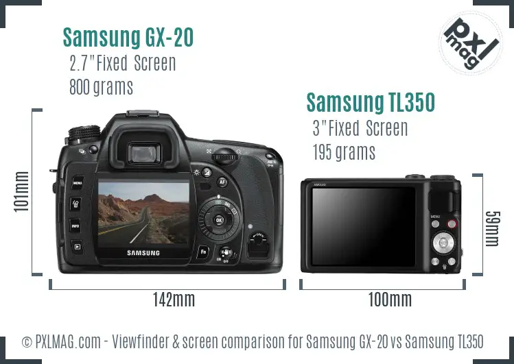 Samsung GX-20 vs Samsung TL350 Screen and Viewfinder comparison