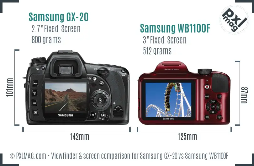 Samsung GX-20 vs Samsung WB1100F Screen and Viewfinder comparison