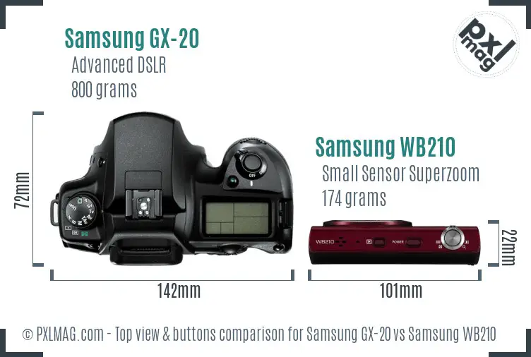 Samsung GX-20 vs Samsung WB210 top view buttons comparison