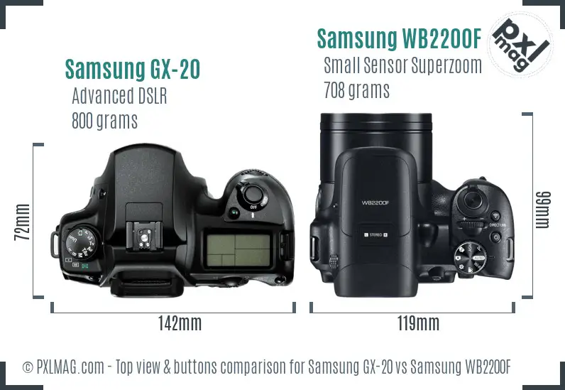 Samsung GX-20 vs Samsung WB2200F top view buttons comparison