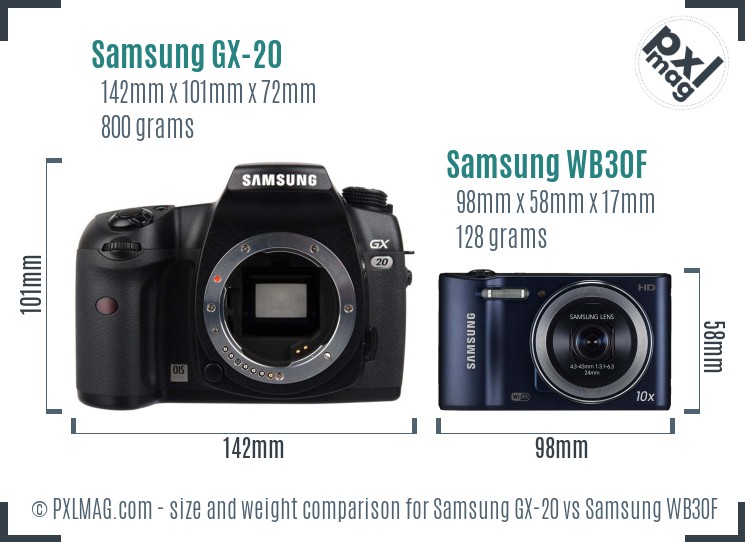 Samsung GX-20 vs Samsung WB30F size comparison