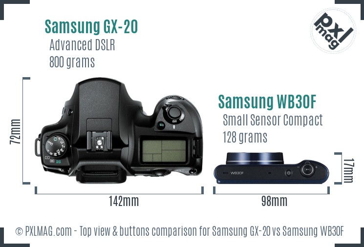 Samsung GX-20 vs Samsung WB30F top view buttons comparison