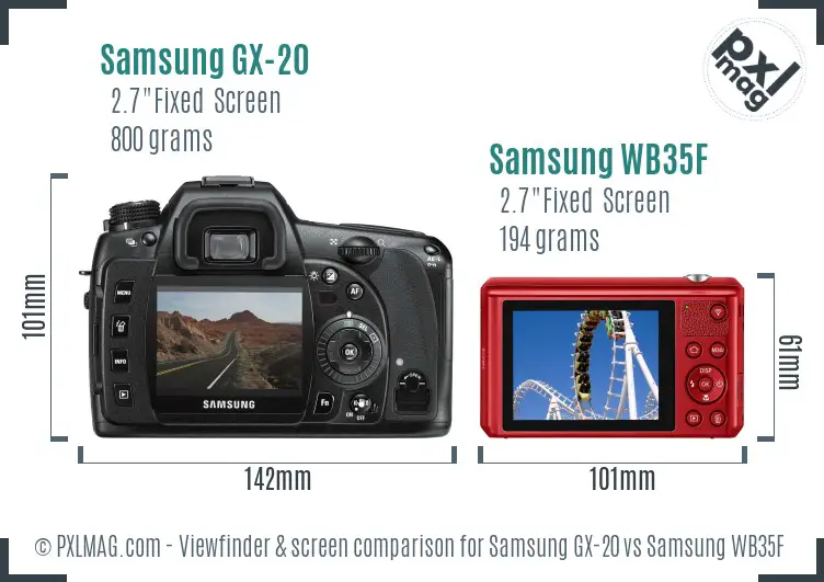 Samsung GX-20 vs Samsung WB35F Screen and Viewfinder comparison