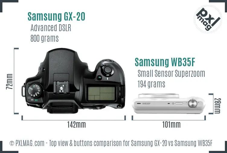 Samsung GX-20 vs Samsung WB35F top view buttons comparison