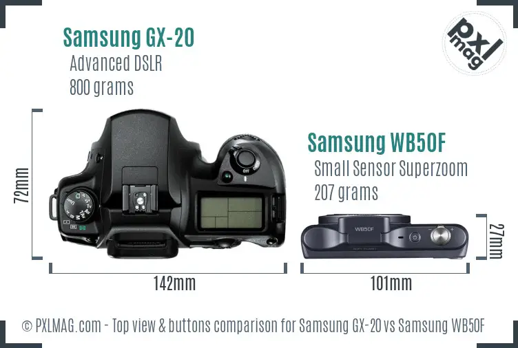 Samsung GX-20 vs Samsung WB50F top view buttons comparison