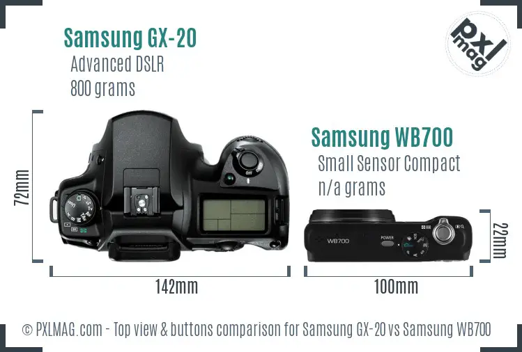 Samsung GX-20 vs Samsung WB700 top view buttons comparison