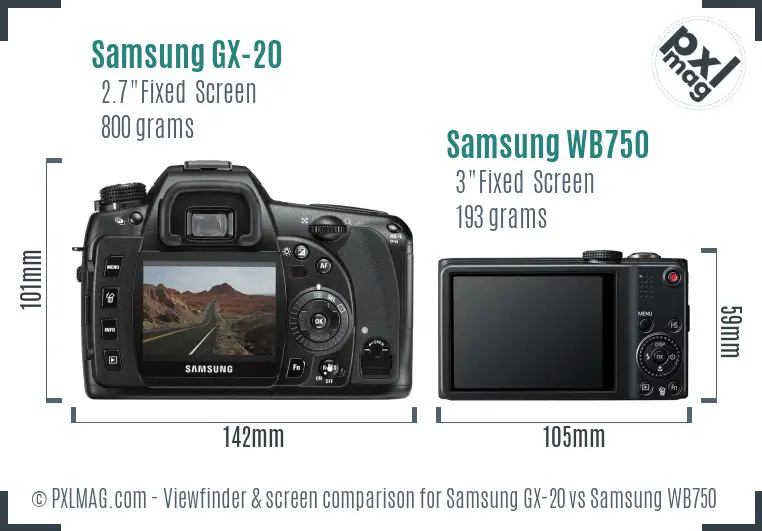 Samsung GX-20 vs Samsung WB750 Screen and Viewfinder comparison