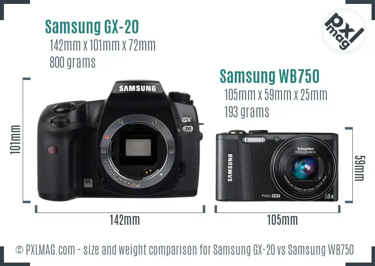 Samsung GX-20 vs Samsung WB750 size comparison