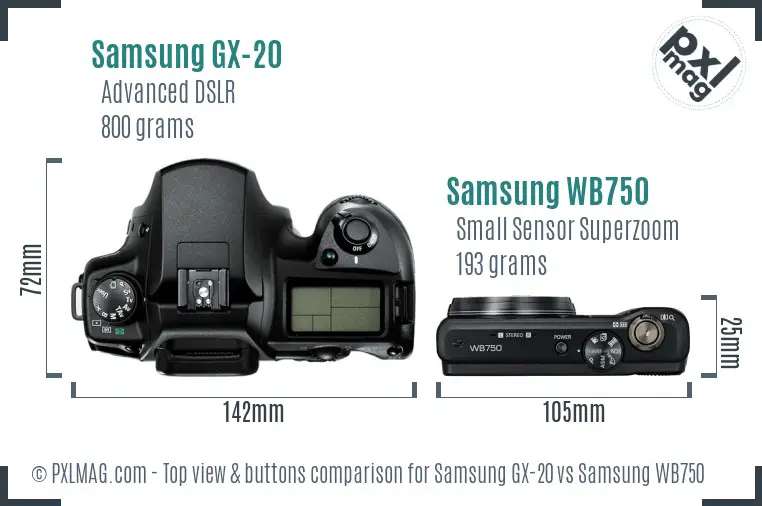 Samsung GX-20 vs Samsung WB750 top view buttons comparison