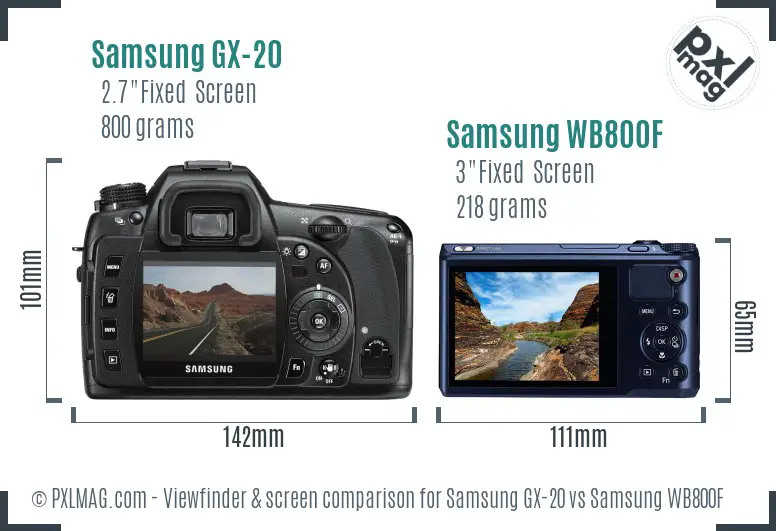 Samsung GX-20 vs Samsung WB800F Screen and Viewfinder comparison