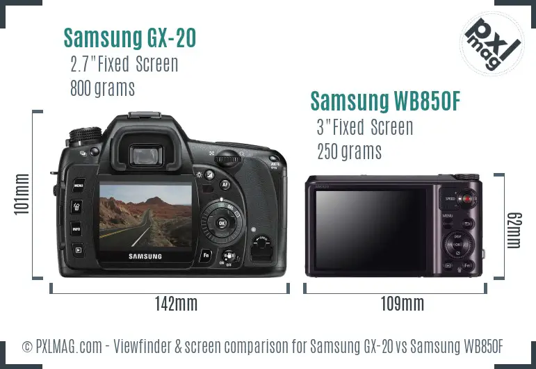 Samsung GX-20 vs Samsung WB850F Screen and Viewfinder comparison