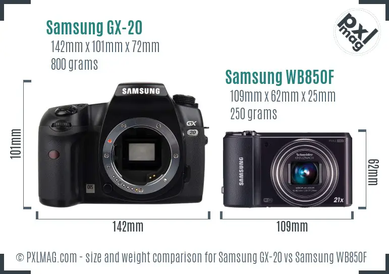 Samsung GX-20 vs Samsung WB850F size comparison