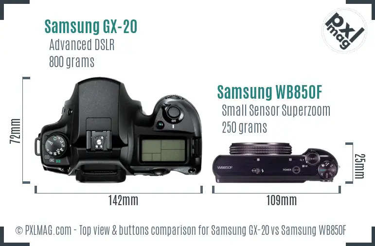 Samsung GX-20 vs Samsung WB850F top view buttons comparison