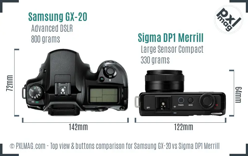 Samsung GX-20 vs Sigma DP1 Merrill top view buttons comparison