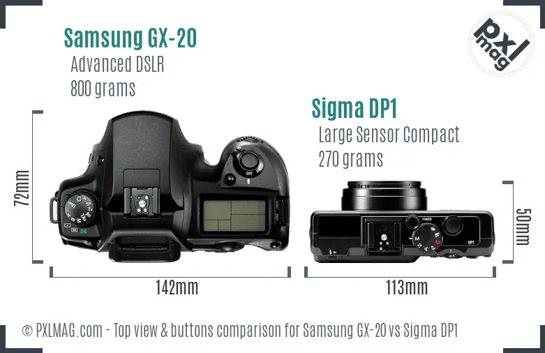 Samsung GX-20 vs Sigma DP1 top view buttons comparison