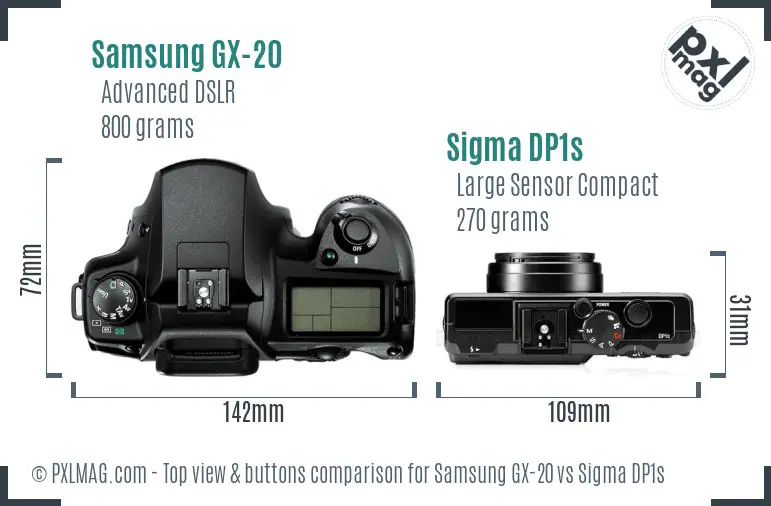 Samsung GX-20 vs Sigma DP1s top view buttons comparison