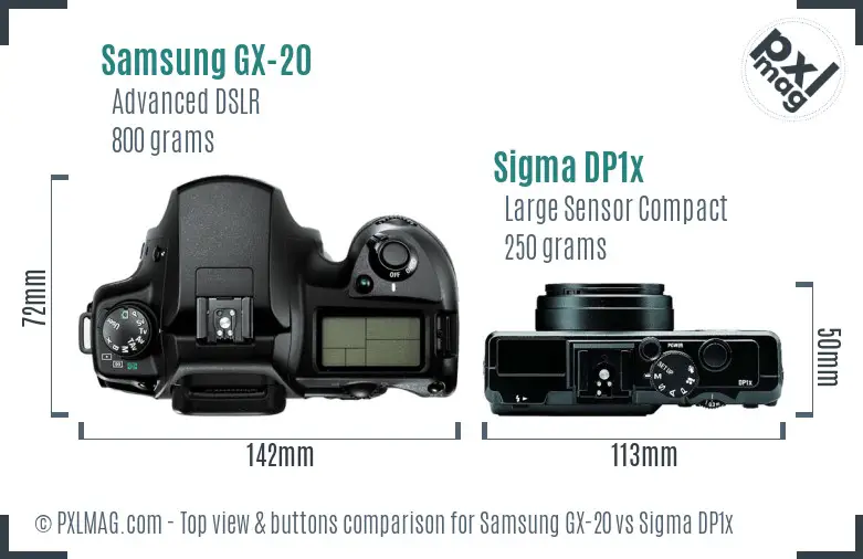 Samsung GX-20 vs Sigma DP1x top view buttons comparison