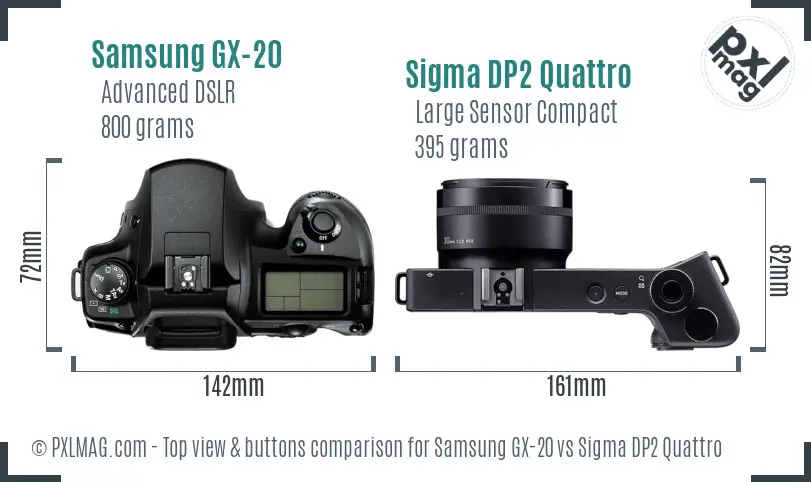 Samsung GX-20 vs Sigma DP2 Quattro top view buttons comparison