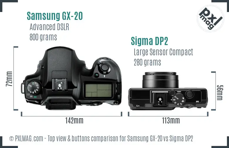 Samsung GX-20 vs Sigma DP2 top view buttons comparison