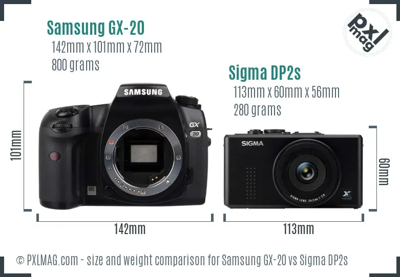 Samsung GX-20 vs Sigma DP2s size comparison