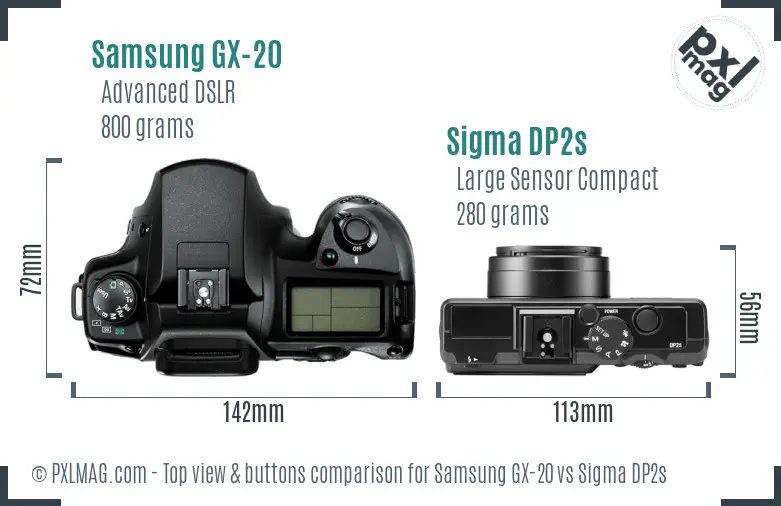 Samsung GX-20 vs Sigma DP2s top view buttons comparison