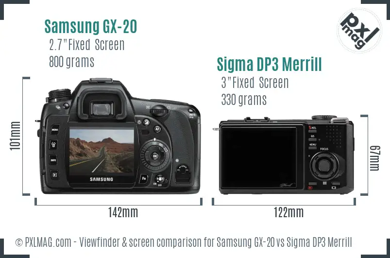 Samsung GX-20 vs Sigma DP3 Merrill Screen and Viewfinder comparison
