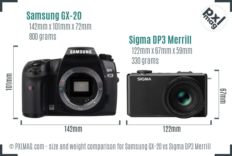 Samsung GX-20 vs Sigma DP3 Merrill size comparison
