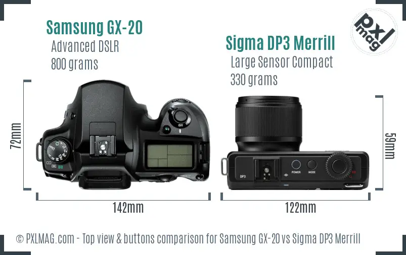 Samsung GX-20 vs Sigma DP3 Merrill top view buttons comparison