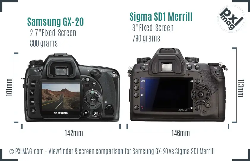 Samsung GX-20 vs Sigma SD1 Merrill Screen and Viewfinder comparison