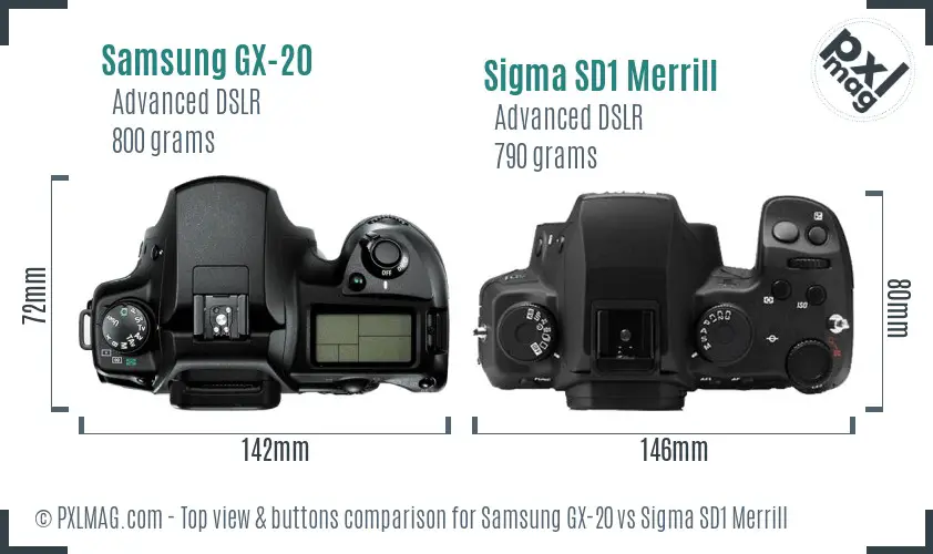 Samsung GX-20 vs Sigma SD1 Merrill top view buttons comparison