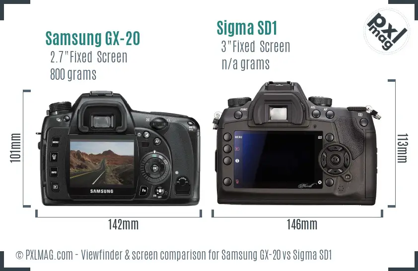 Samsung GX-20 vs Sigma SD1 Screen and Viewfinder comparison