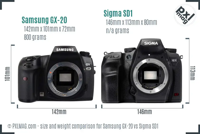 Samsung GX-20 vs Sigma SD1 size comparison