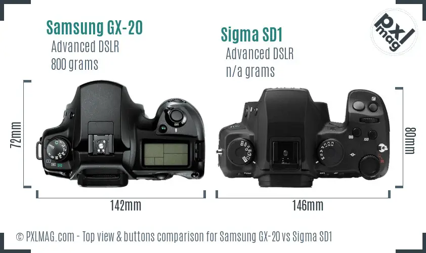 Samsung GX-20 vs Sigma SD1 top view buttons comparison