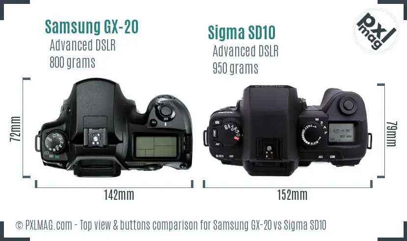 Samsung GX-20 vs Sigma SD10 top view buttons comparison