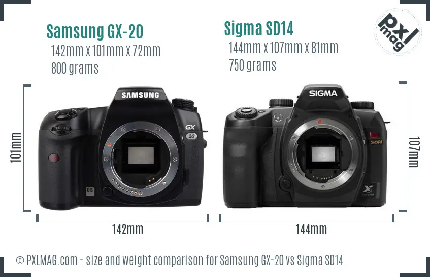 Samsung GX-20 vs Sigma SD14 size comparison