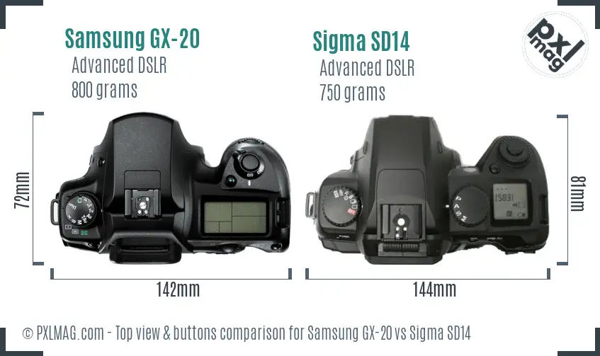 Samsung GX-20 vs Sigma SD14 top view buttons comparison