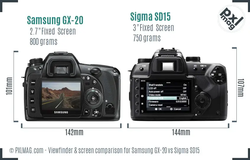 Samsung GX-20 vs Sigma SD15 Screen and Viewfinder comparison