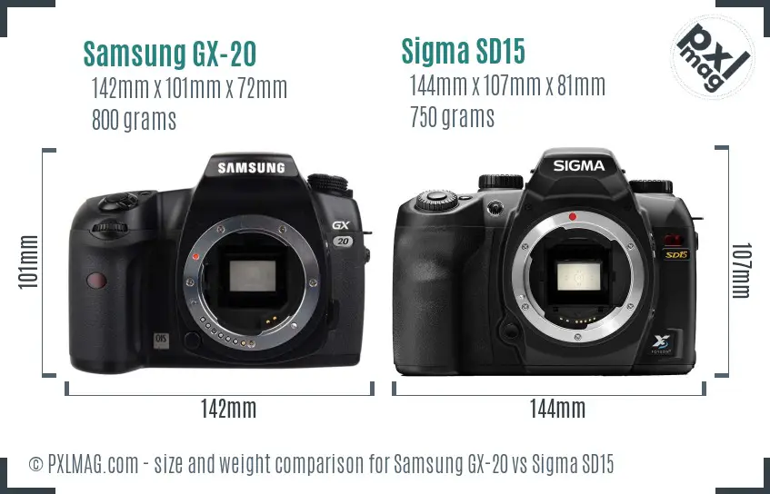 Samsung GX-20 vs Sigma SD15 size comparison