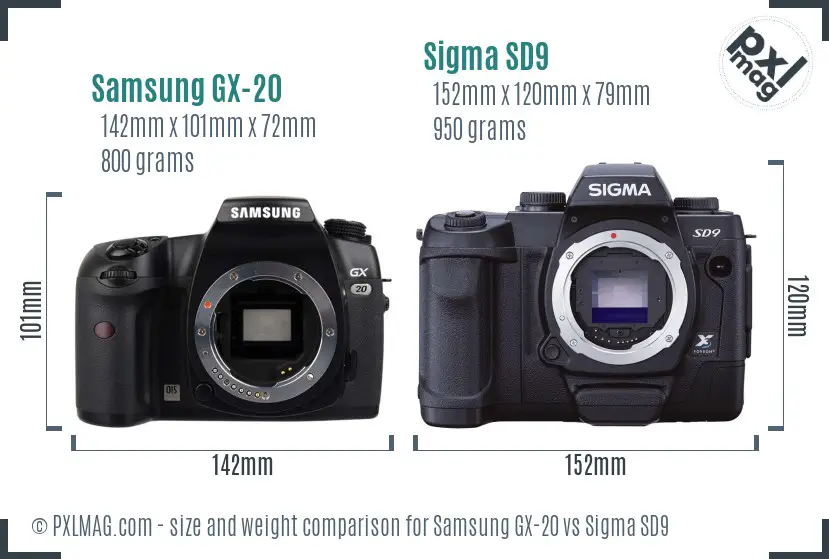 Samsung GX-20 vs Sigma SD9 size comparison