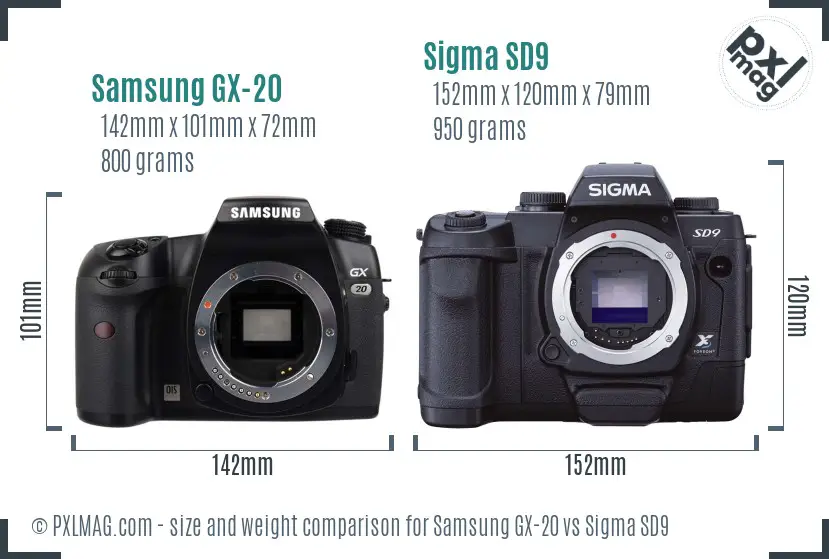 Samsung GX-20 vs Sigma SD9 size comparison Samsung GX-20 vs Sigma SD9 size comparison