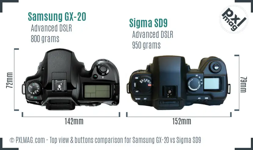 Samsung GX-20 vs Sigma SD9 top view buttons comparison
