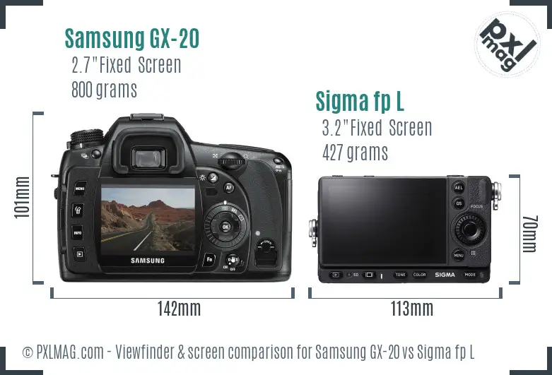 Samsung GX-20 vs Sigma fp L Screen and Viewfinder comparison
