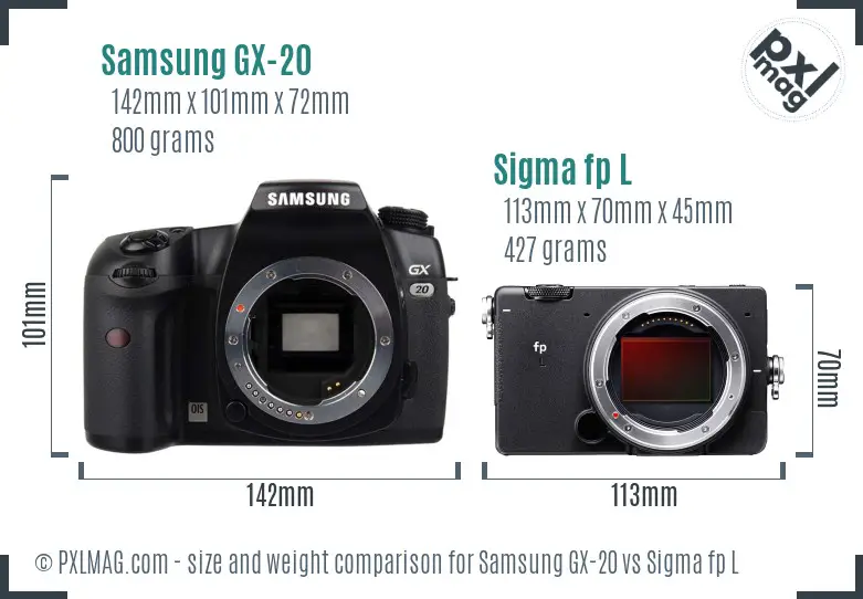 Samsung GX-20 vs Sigma fp L size comparison