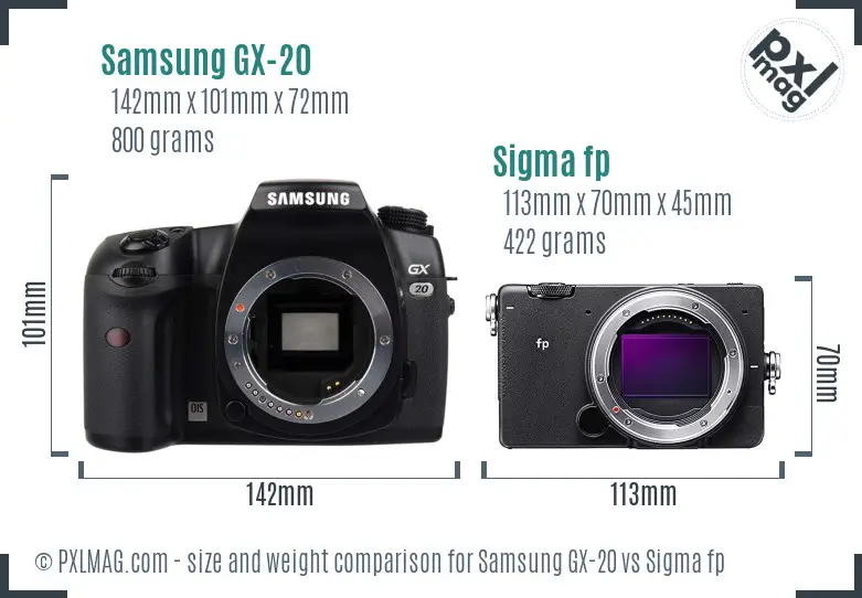 Samsung GX-20 vs Sigma fp size comparison